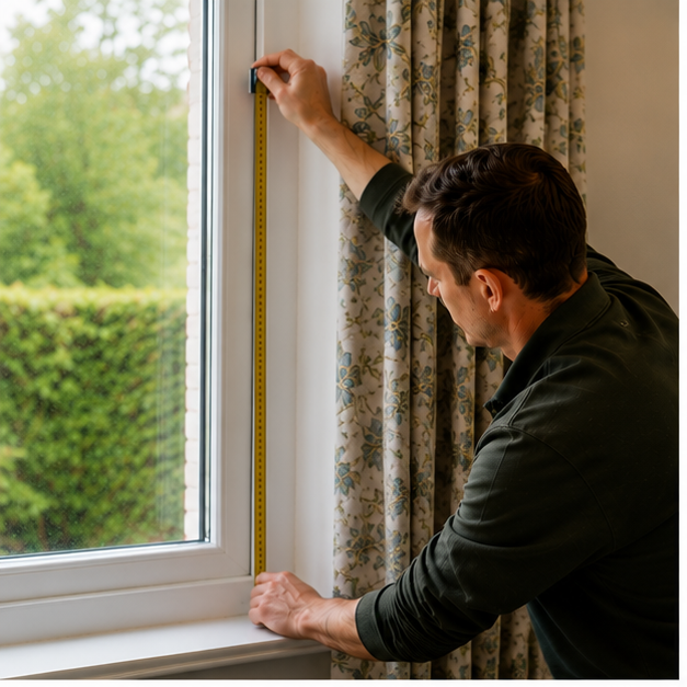 Soft Options measuring a customer's window for bespoke curtains