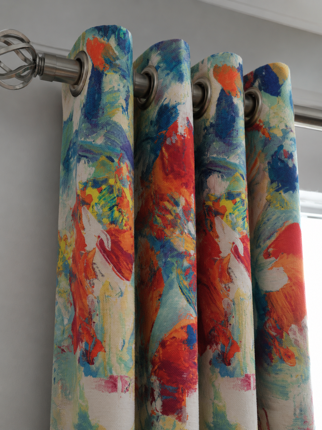 Close detail of a finished eyelet curtain heading