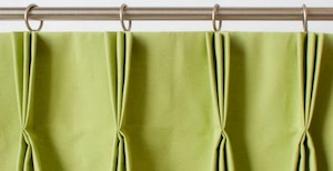 Hand sewn triple pleat heading curtain heading
